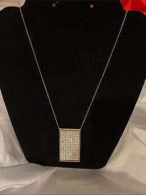Gold Pavé Rectangular Pendant Necklace - Women Jewelry